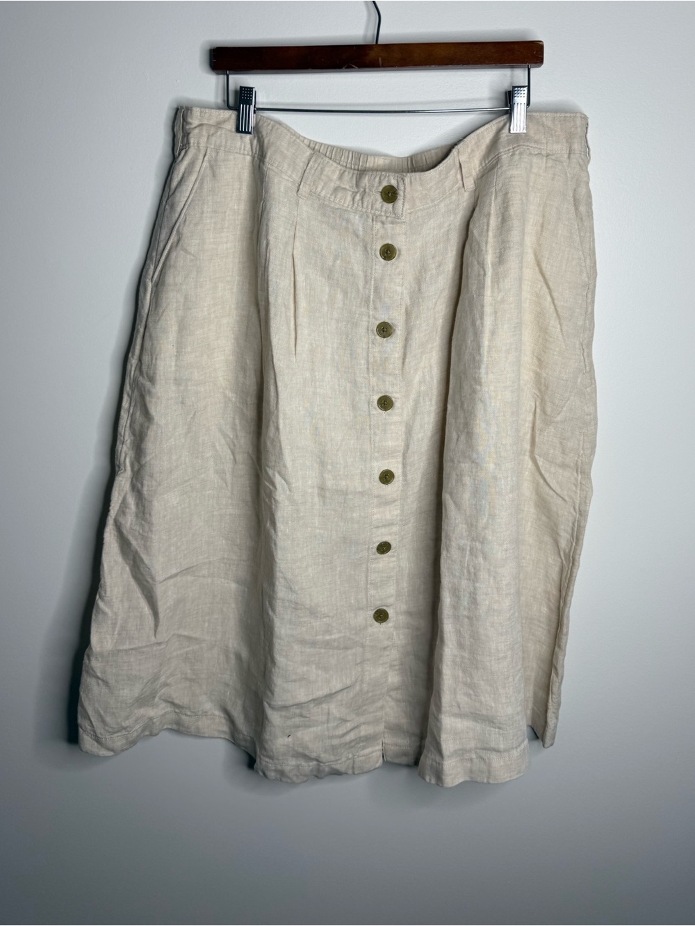 Lands' End Natural Linen A-Line Button Skirt size 20w